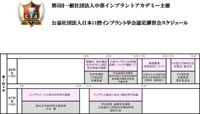 認定講習会（全コース）のタイムスケジュール（2014）